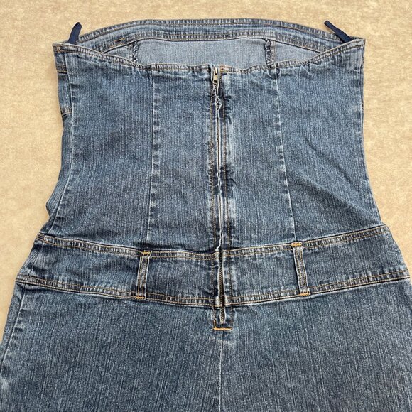 Yada Yada Stretch Y2K 2000's Blue Denim Wide Leg Capri Jumper Romper size Large - Picture 5 of 15